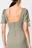 Robe Midi Gris Satin Trapèze Col Carré