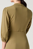 Robe Longue Olive Satin Trapèze Avec Col