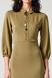 Robe Longue Olive Satin Trapèze Avec Col