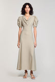 Robe Longue Gris Satin Trapèze Capot