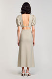 Robe Longue Gris Satin Trapèze Capot