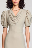 Robe Longue Gris Satin Trapèze Capot