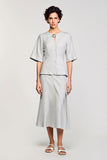 Robe Midi Gris Satin Trapèze Col Bijou