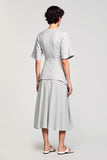 Robe Midi Gris Satin Trapèze Col Bijou