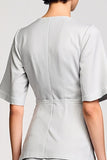 Robe Midi Gris Satin Trapèze Col Bijou