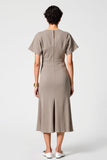 Robe Longue Gris Satin Trapèze Ras De Cou