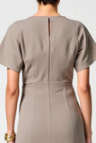 Robe Longue Gris Satin Trapèze Ras De Cou