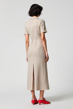 Robe Longue Gris Satin Fourreau Avec Col