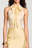 Robe Midi Jaune Satin Fourreau Licou