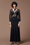 Robe Longue Noir Dentelle Trapèze Col V