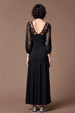 Robe Longue Noir Dentelle Trapèze Col V