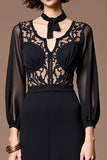 Robe Longue Noir Dentelle Trapèze Col V