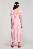 Robe Longue Rose Imprimer Trapèze Col Bateau
