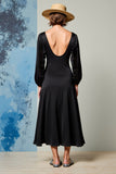 Robe Satin Noir Longue Trapèze Col V