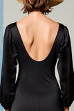 Robe Satin Noir Longue Trapèze Col V