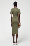 Robe Midi Olive Satin Fourreau Col Bateau
