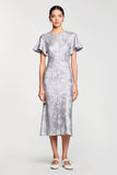 Robe Midi Gris Imprimer Fourreau Col Bateau