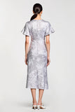 Robe Midi Gris Imprimer Fourreau Col Bateau