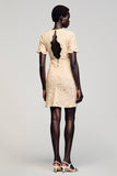 Robe Mini Abricot Dentelle Fourreau Col V