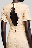 Robe Mini Abricot Dentelle Fourreau Col V
