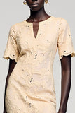 Robe Mini Abricot Dentelle Fourreau Col V