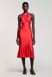 Robe Midi Rouge Satin Trapèze Licou
