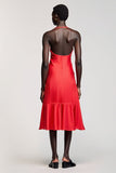 Robe Midi Rouge Satin Trapèze Licou
