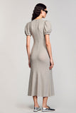 Robe Longue Gris Trapèze Col V
