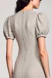 Robe Longue Gris Trapèze Col V