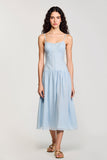 Robe Longue Bleu Tulle Trapèze Bretelles Spaghetti