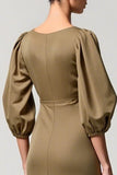 Robe Longue Olive Trapèze Satin Col Carré