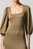 Robe Longue Olive Trapèze Satin Col Carré