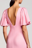 Robe Longue Rose Satin Trapèze Col Carré