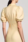 Robe Midi Jaune Satin Trapèze Revers Cranté