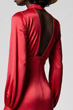 Robe Rouge Longue Satin Trapèze Avec Col