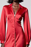 Robe Rouge Longue Satin Trapèze Avec Col