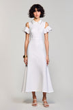 Robe Longue Blanc Satin Trapèze Avec Col