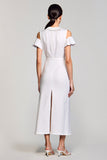 Robe Longue Blanc Satin Trapèze Avec Col