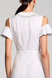 Robe Longue Blanc Satin Trapèze Avec Col
