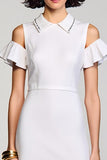 Robe Longue Blanc Satin Trapèze Avec Col
