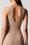 Robe Longue Rose Du Désert Dentelle Fourreau Col V