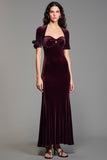 Robe Longue Noir Velours Trapèze Col Carré