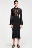 Robe Midi Noir Satin Fourreau Avec Col