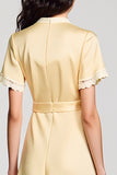 Robe Midi Abricot Satin Trapèze Ras De Cou