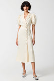 Robe Midi Trapèze Ivoire Satin Revers Cranté