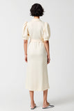 Robe Midi Trapèze Ivoire Satin Revers Cranté