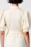 Robe Midi Trapèze Ivoire Satin Revers Cranté