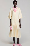 Robe Longue Ivoire Satin Trapèze Avec Col
