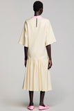 Robe Longue Ivoire Satin Trapèze Avec Col