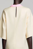 Robe Longue Ivoire Satin Trapèze Avec Col